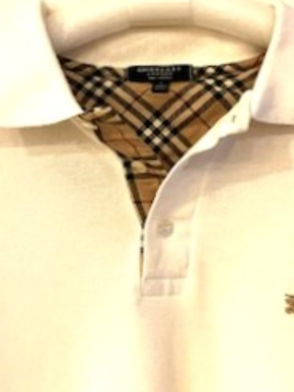 Burberry London Long Sleeve Polo, White, 100% Cotton, Size L